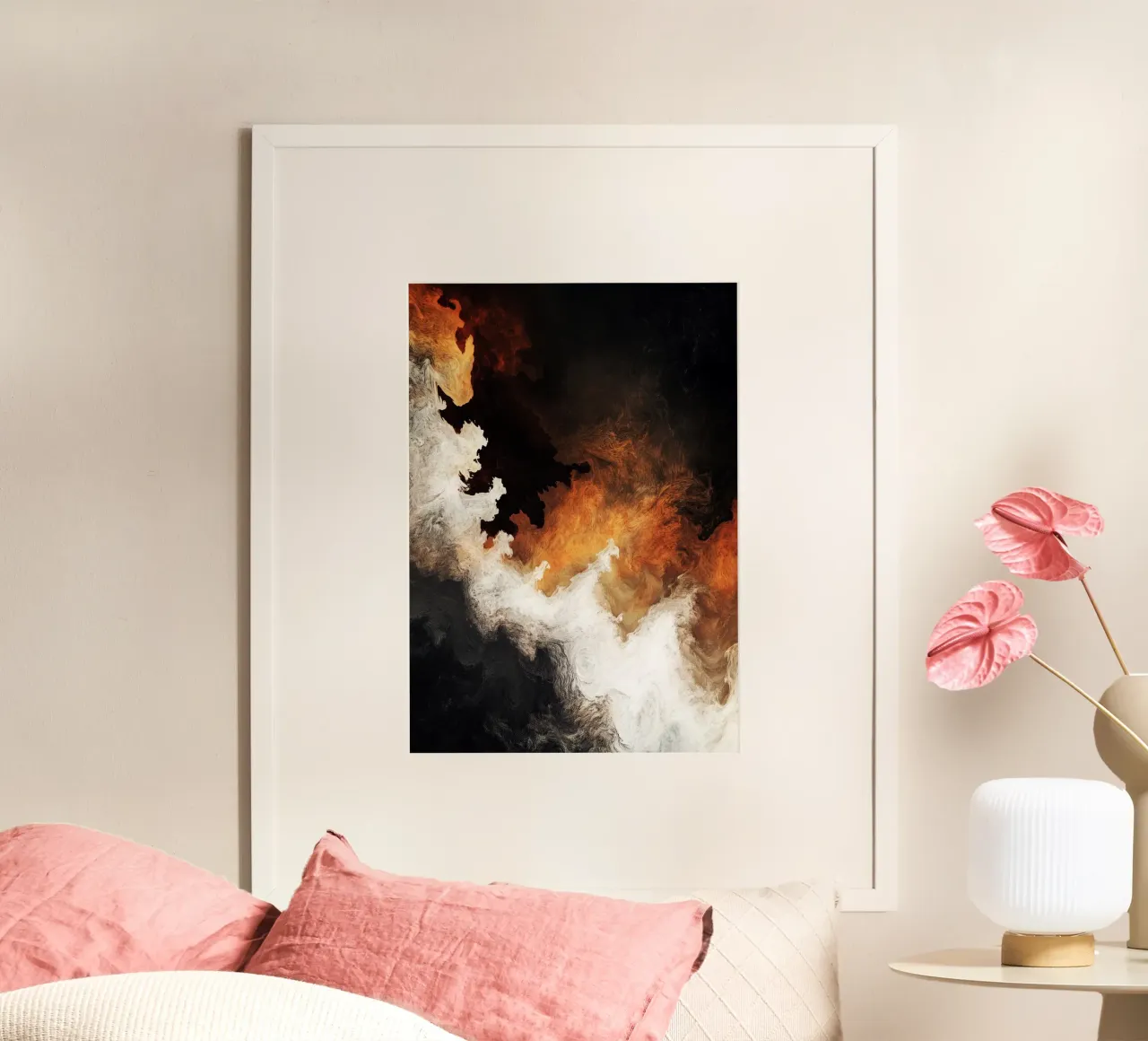 Fuoco Pittura moderna d'astrazione poster con telaio in legno da Justyna Jaszke JBJart
