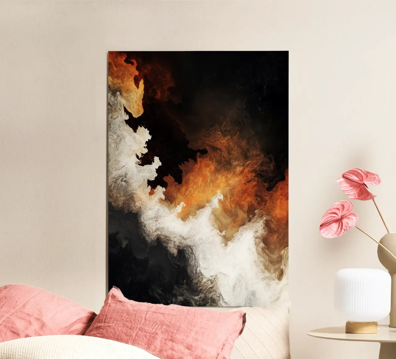 Fuoco Pittura moderna d'astrazione poster con telaio in legno da Justyna Jaszke JBJart