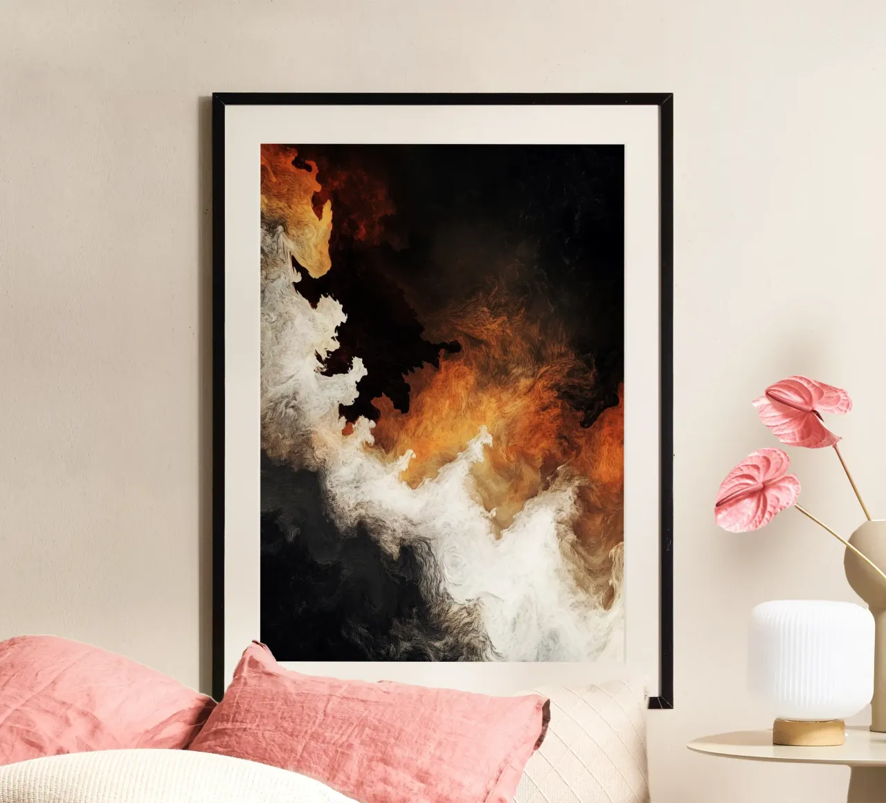 Fuoco Pittura moderna d'astrazione poster con telaio in legno da Justyna Jaszke JBJart