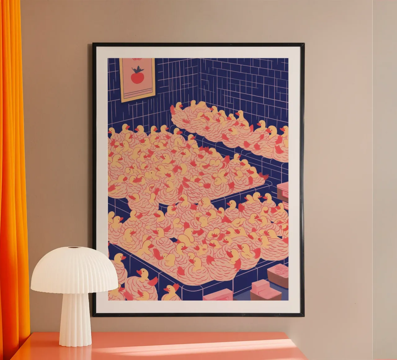 Tante anatre: Stravagante arte da parete per il bagno in sauna poster da Kaji