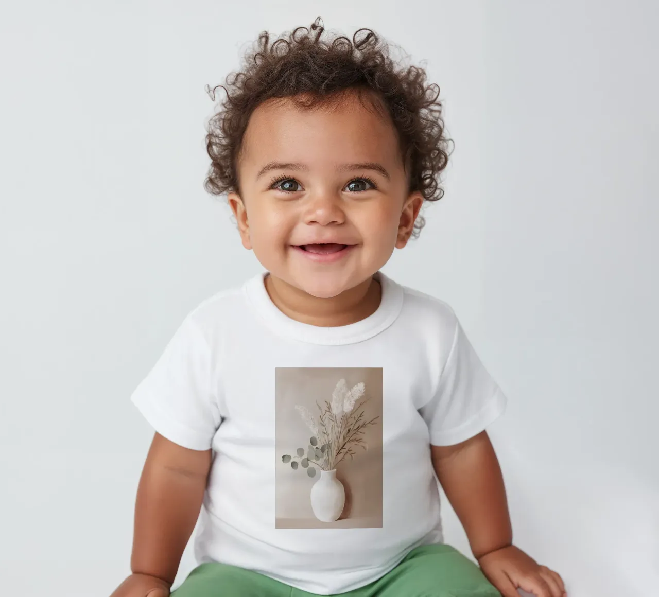 Eucalyptus leaves bouquet with flower vase baby t-shirt by Carinaprint