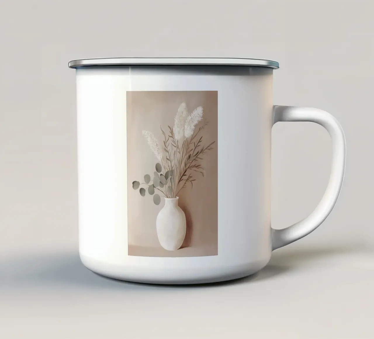 Bouquet di foglie di eucalipto con vaso di fiori tazza in smalto da Carinaprint