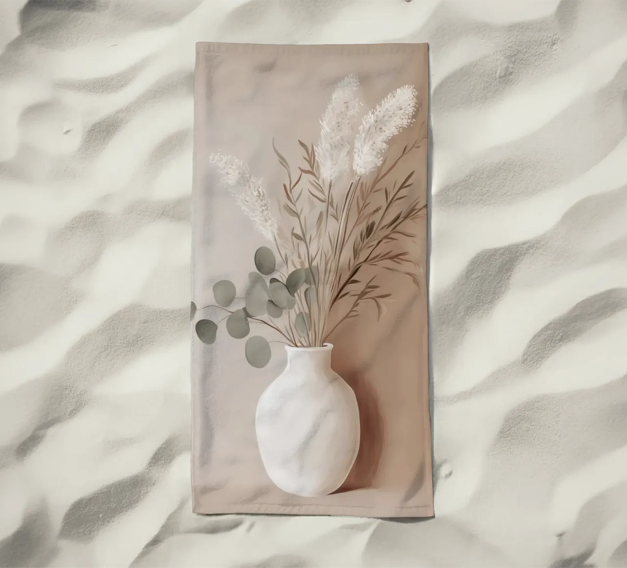 Bouquet di foglie di eucalipto con vaso di fiori telo mare da Carinaprint