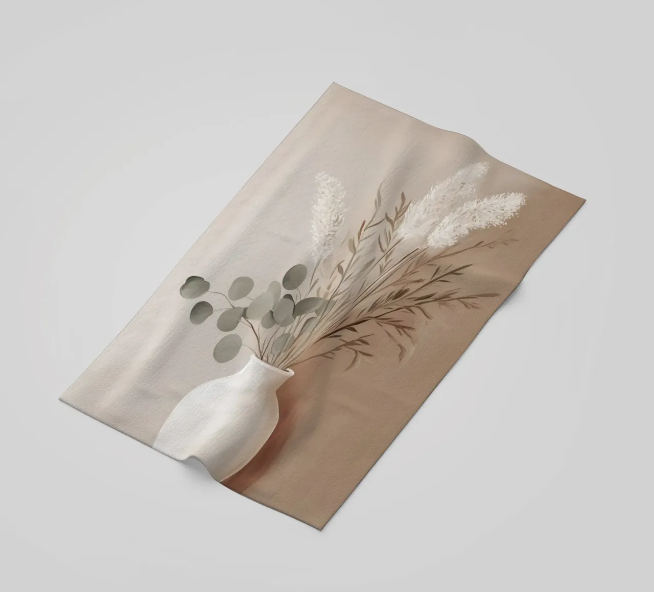 Bouquet di foglie di eucalipto con vaso di fiori telo mare da Carinaprint