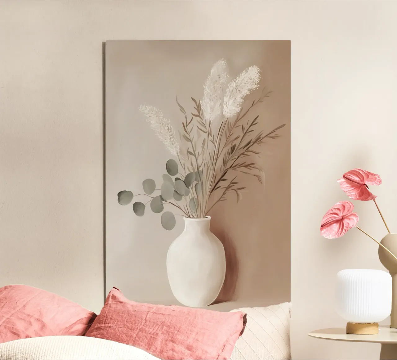 Eucalyptus leaves bouquet with flower vase forex plate by Carinaprint