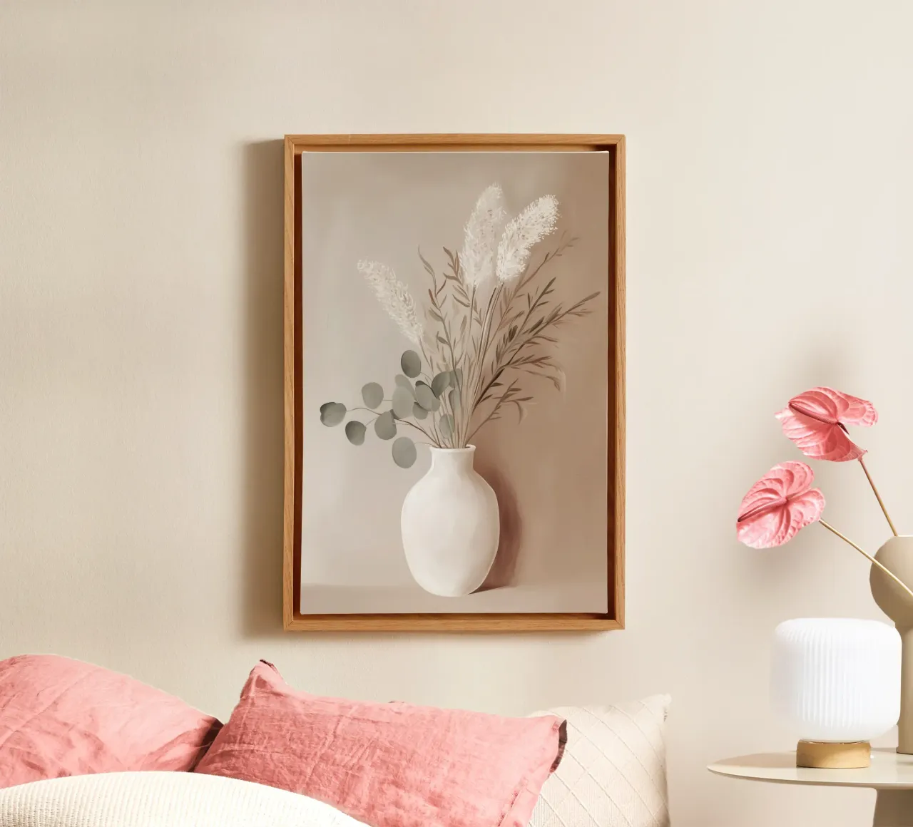 Eucalyptus leaves bouquet with flower vase canvas by Carinaprint
