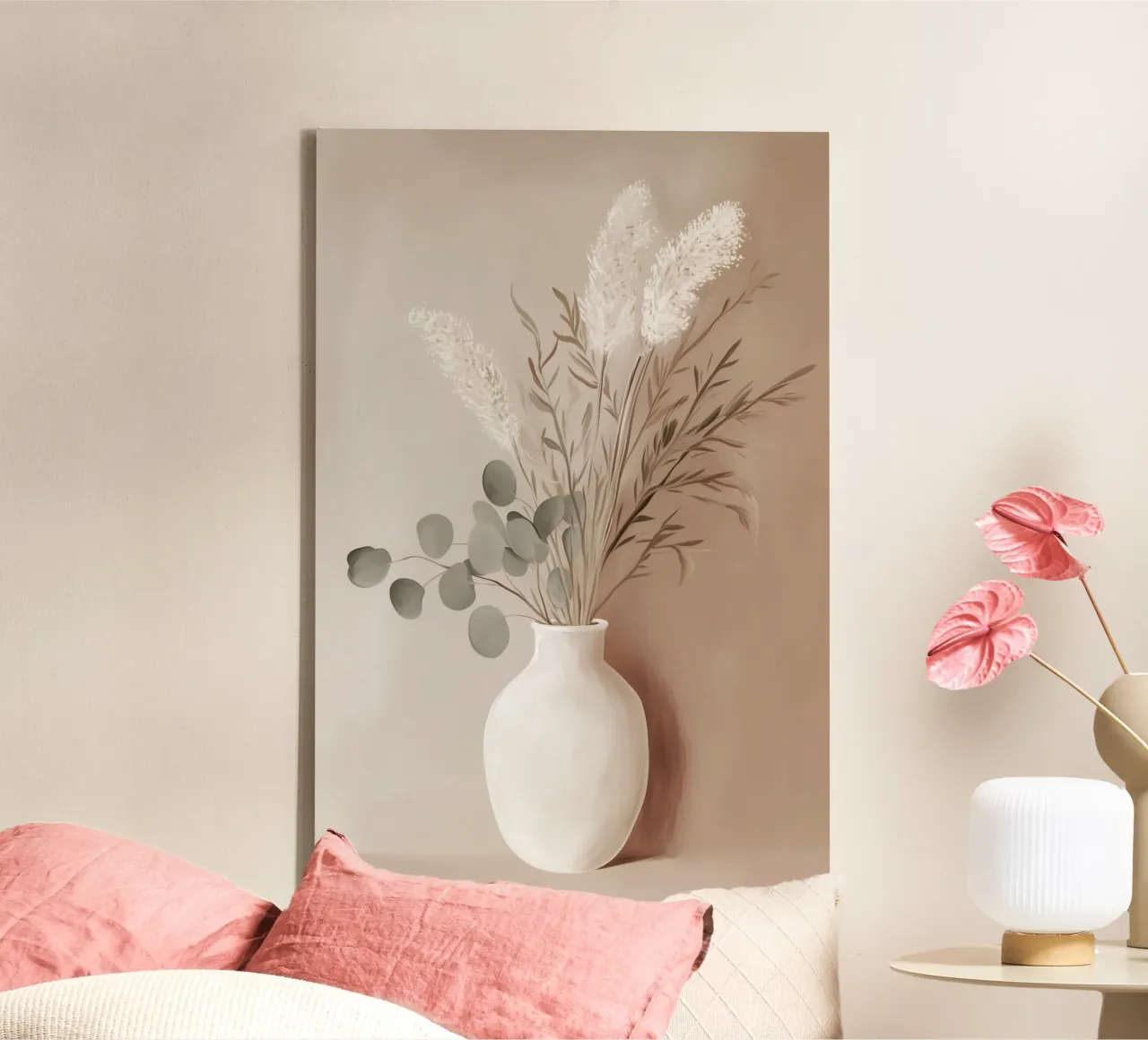 Eucalyptus leaves bouquet with flower vase canvas by Carinaprint