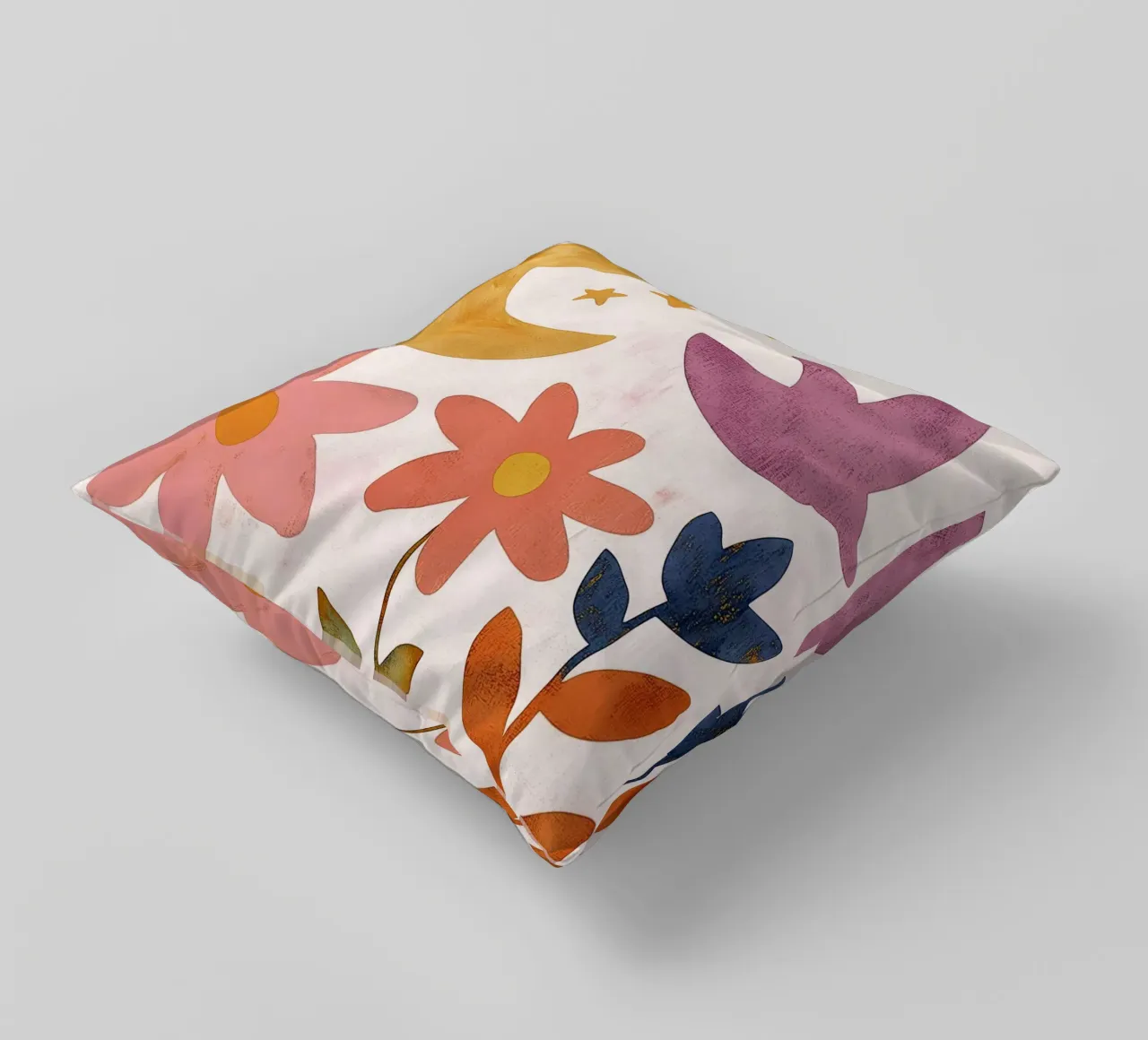 Uccello botanico vintage con luna, stelle e fiori di primavera cuscino da Gentle Echoes Art