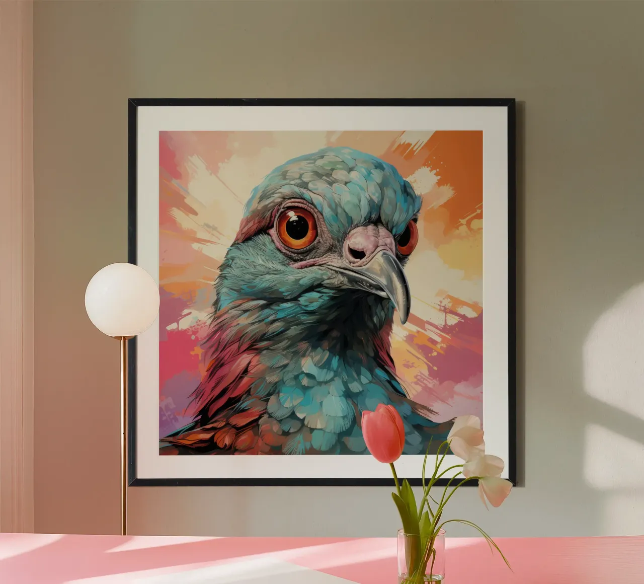 Ritratto di colomba di Barberia poster con telaio in alluminio da Animal Portraits