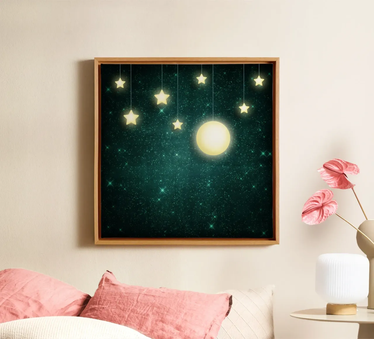 Maan & Sterren canvas met Baklijst van Spiritual Touch