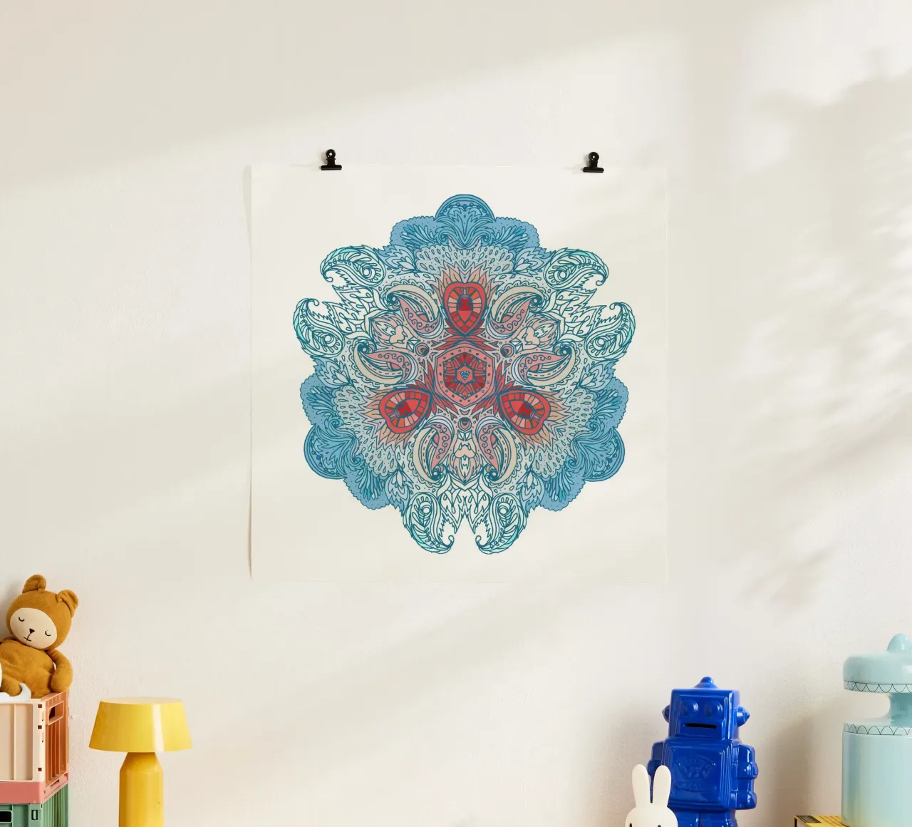 Mandala floreale poster con telaio in alluminio da Spiritual Touch