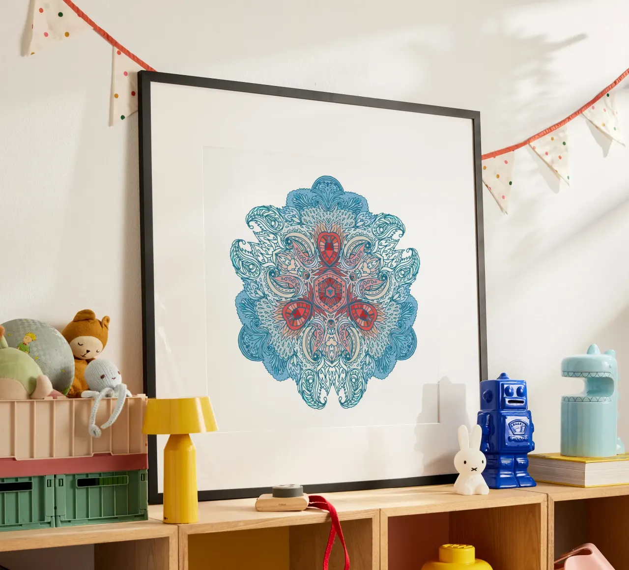 Mandala floreale poster con telaio in alluminio da Spiritual Touch