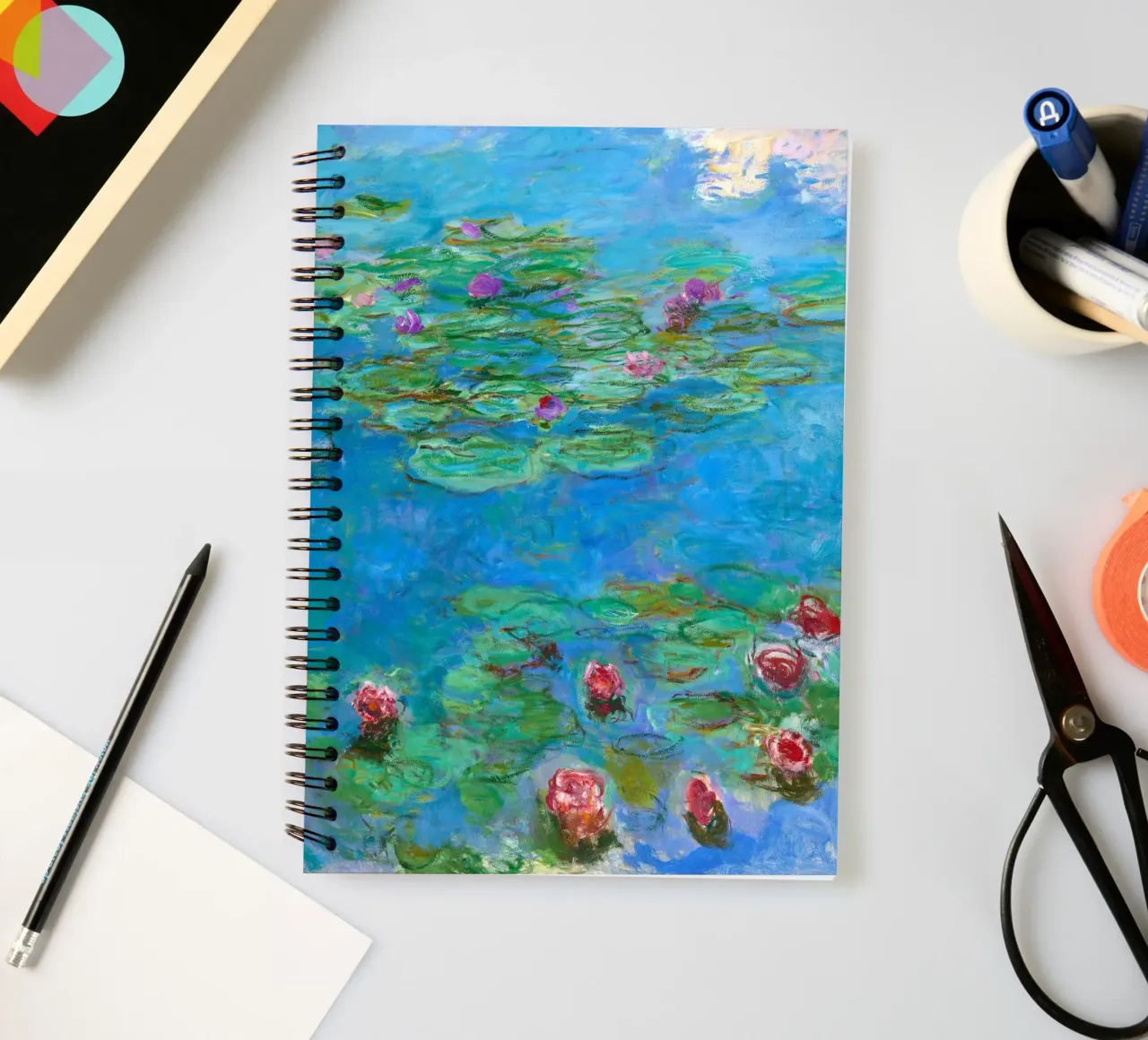 Claude Monet - Red Water Lilies spiral notebook by Timeless Artworks