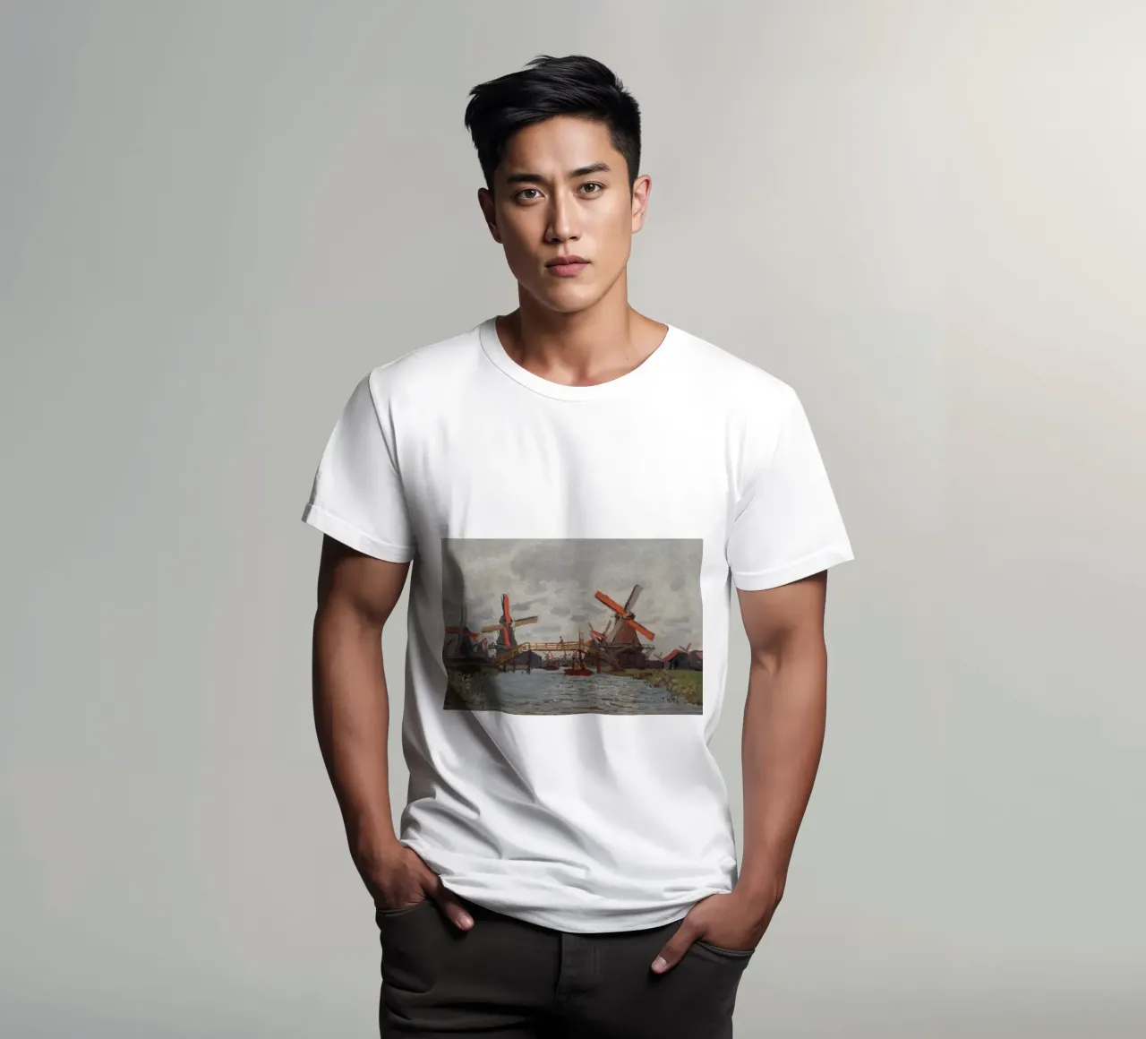 Claude Monet - Mulini a vento vicino a Zaandam t-shirt da Timeless Artworks