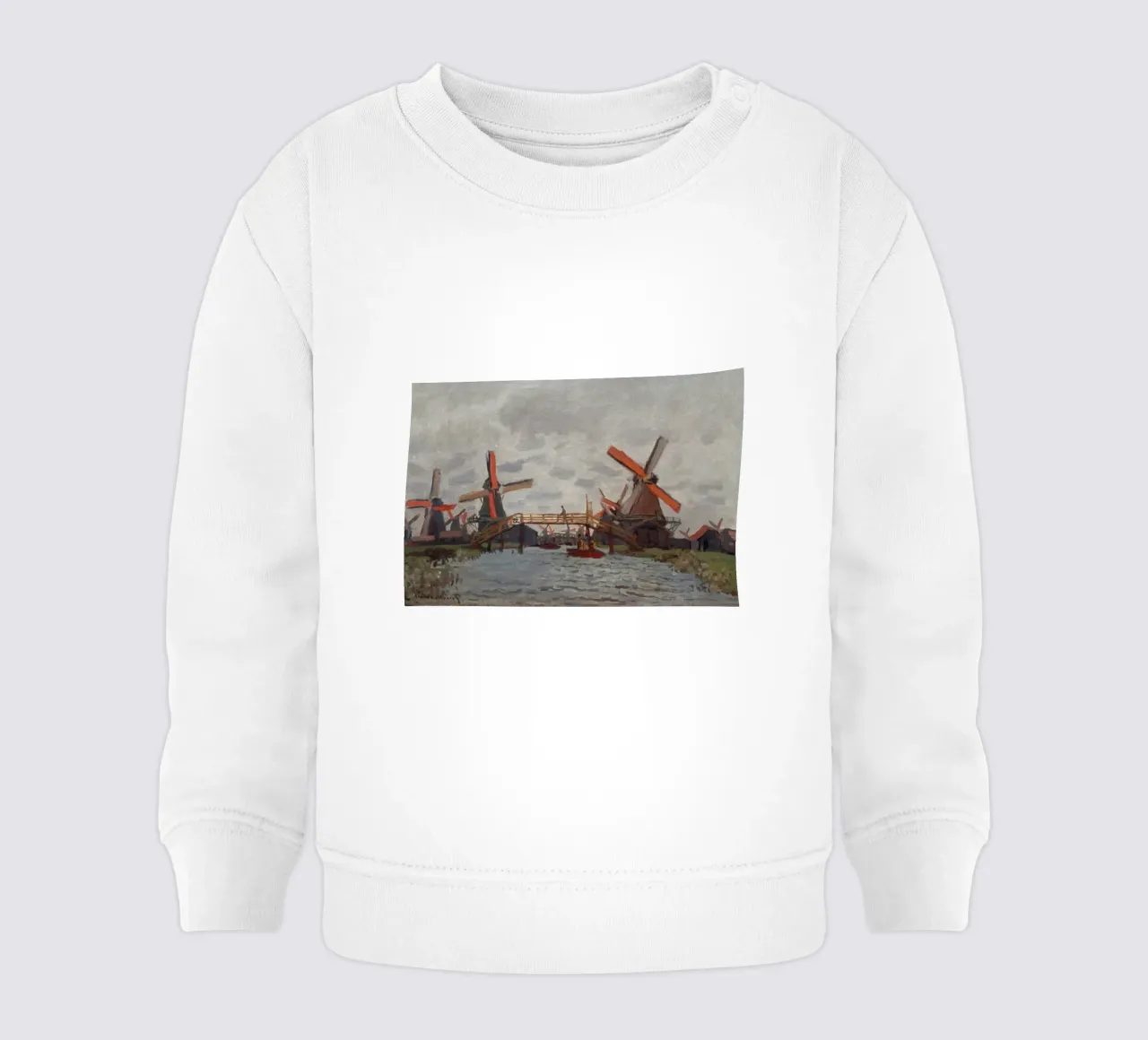 Claude Monet - Mulini a vento vicino a Zaandam felpa neonato da Timeless Artworks