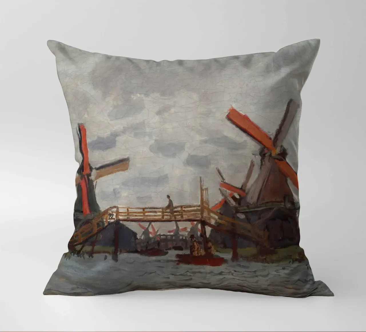 Claude Monet - Mulini a vento vicino a Zaandam cuscino da Timeless Artworks
