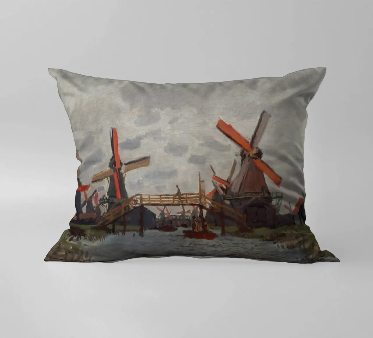 Claude Monet - Mulini a vento vicino a Zaandam cuscino da Timeless Artworks