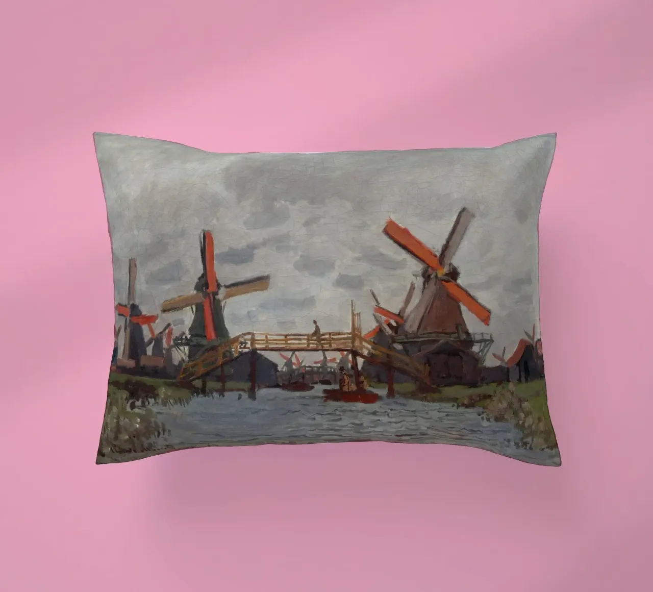 Claude Monet - Mulini a vento vicino a Zaandam cuscino da Timeless Artworks