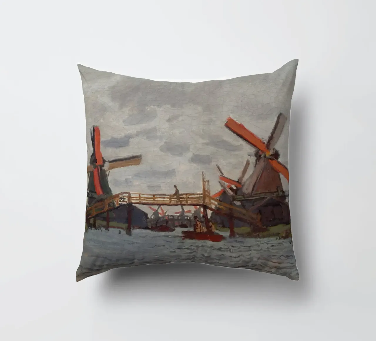 Claude Monet - Mulini a vento vicino a Zaandam cuscino da Timeless Artworks