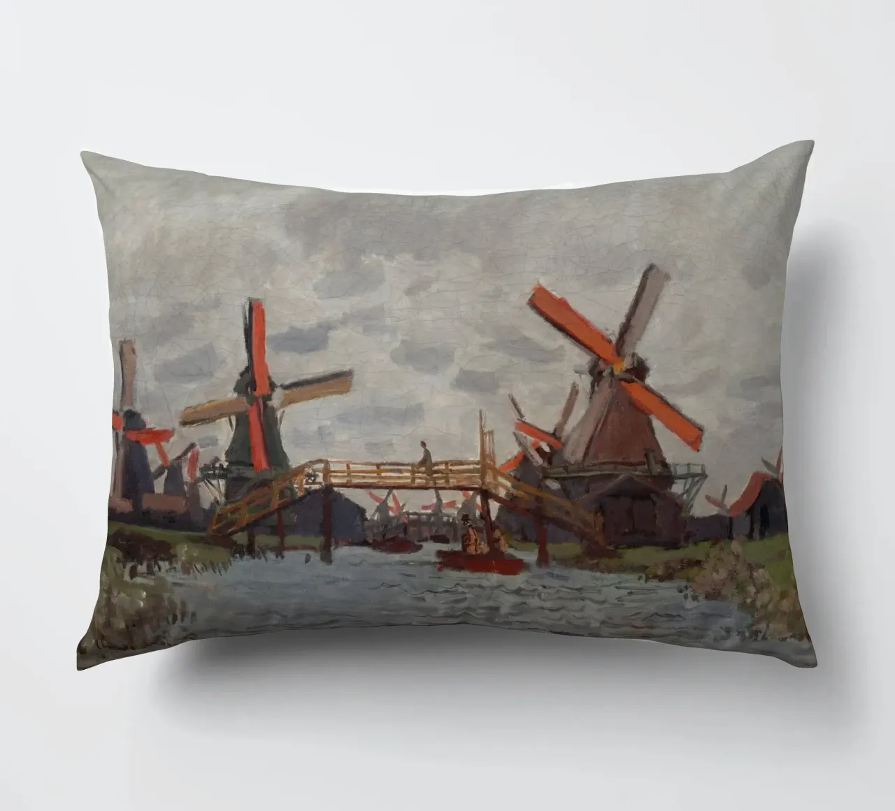 Claude Monet - Mulini a vento vicino a Zaandam cuscino da Timeless Artworks