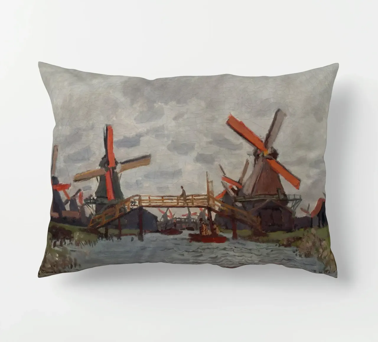 Claude Monet - Mulini a vento vicino a Zaandam cuscino da Timeless Artworks