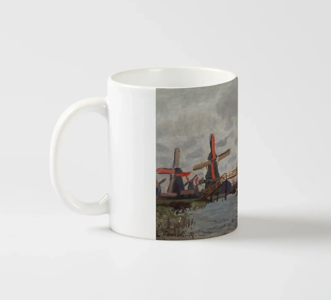 Claude Monet - Mulini a vento vicino a Zaandam tazza in ceramica da Timeless Artworks