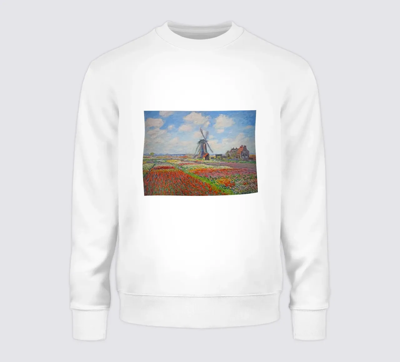 Claude Monet - Fields of Tulip With The Rijnsburg Windmill sweatshirt by Timeless Artworks