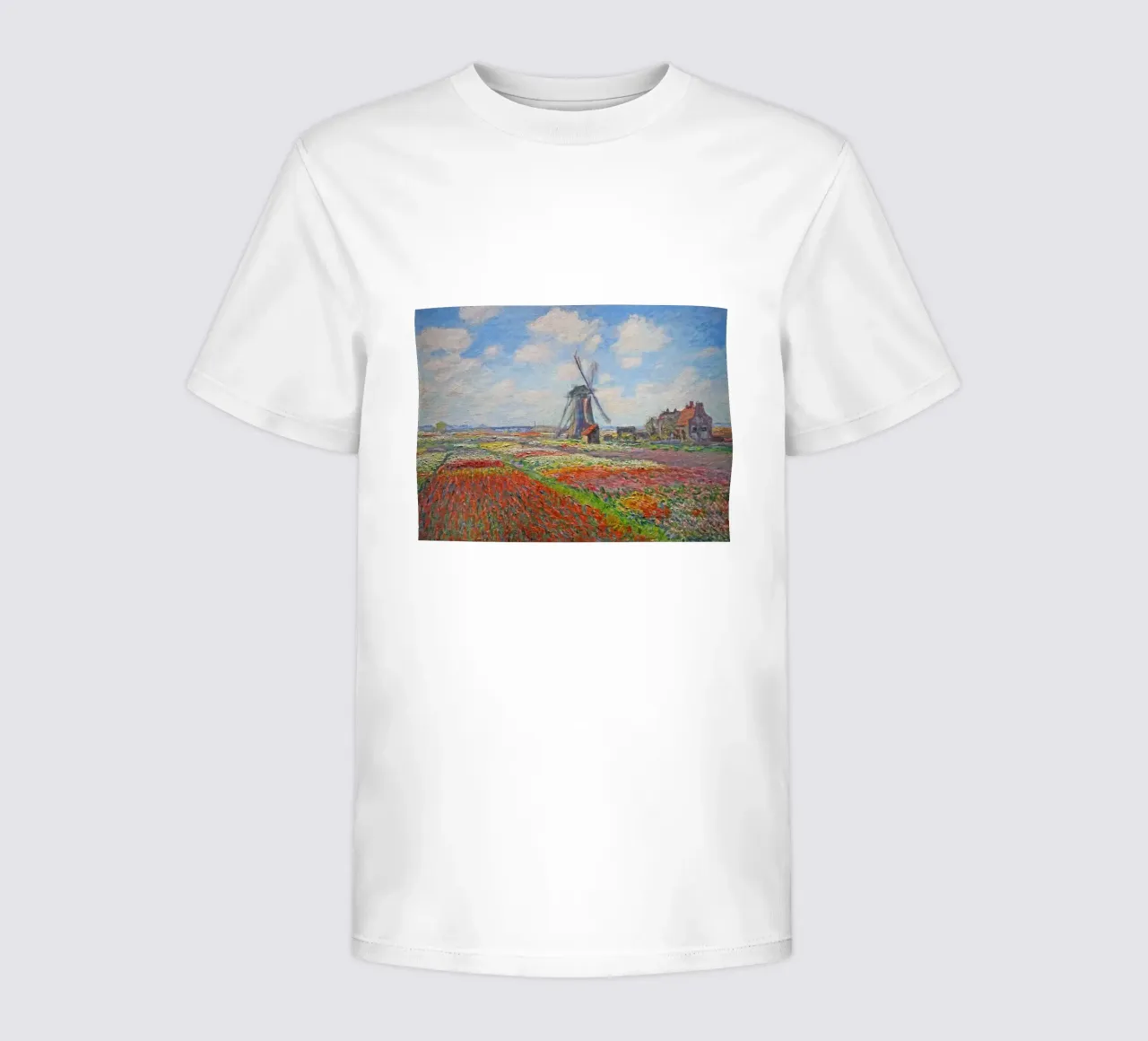 Claude Monet - Fields of Tulip With The Rijnsburg Windmill kids t-shirt by Timeless Artworks