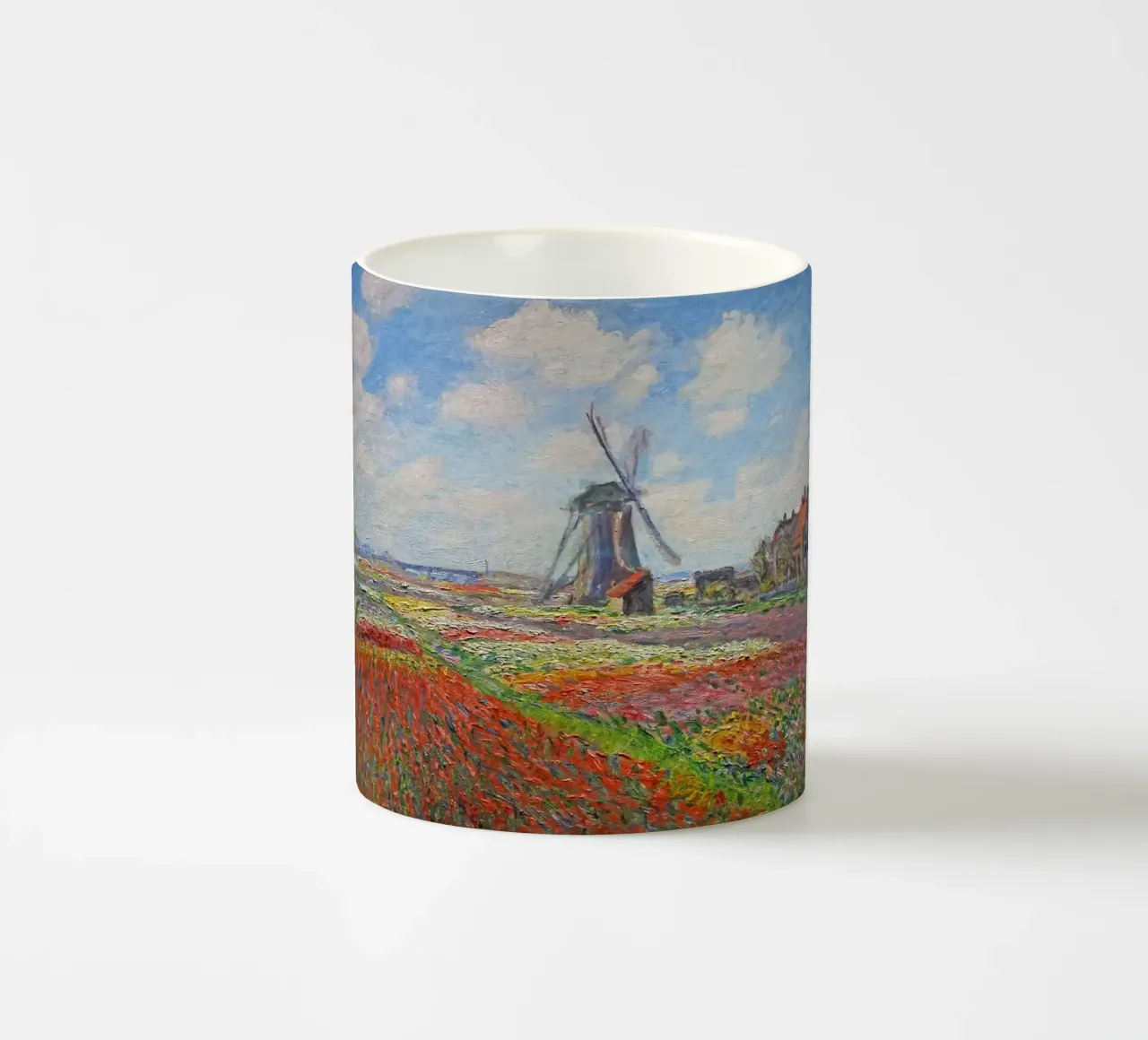 Claude Monet - Fields of Tulip With The Rijnsburg Windmill ceramic mug by Timeless Artworks