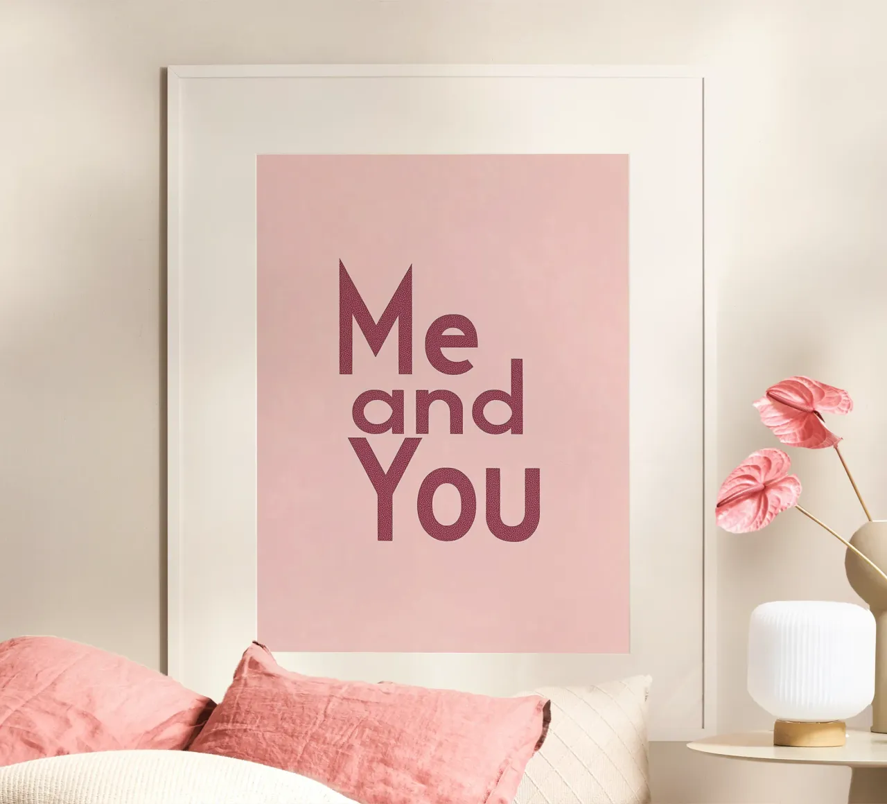 "Dichiarazione d'amore pastello "Me and You poster con telaio in legno da Carinaprint