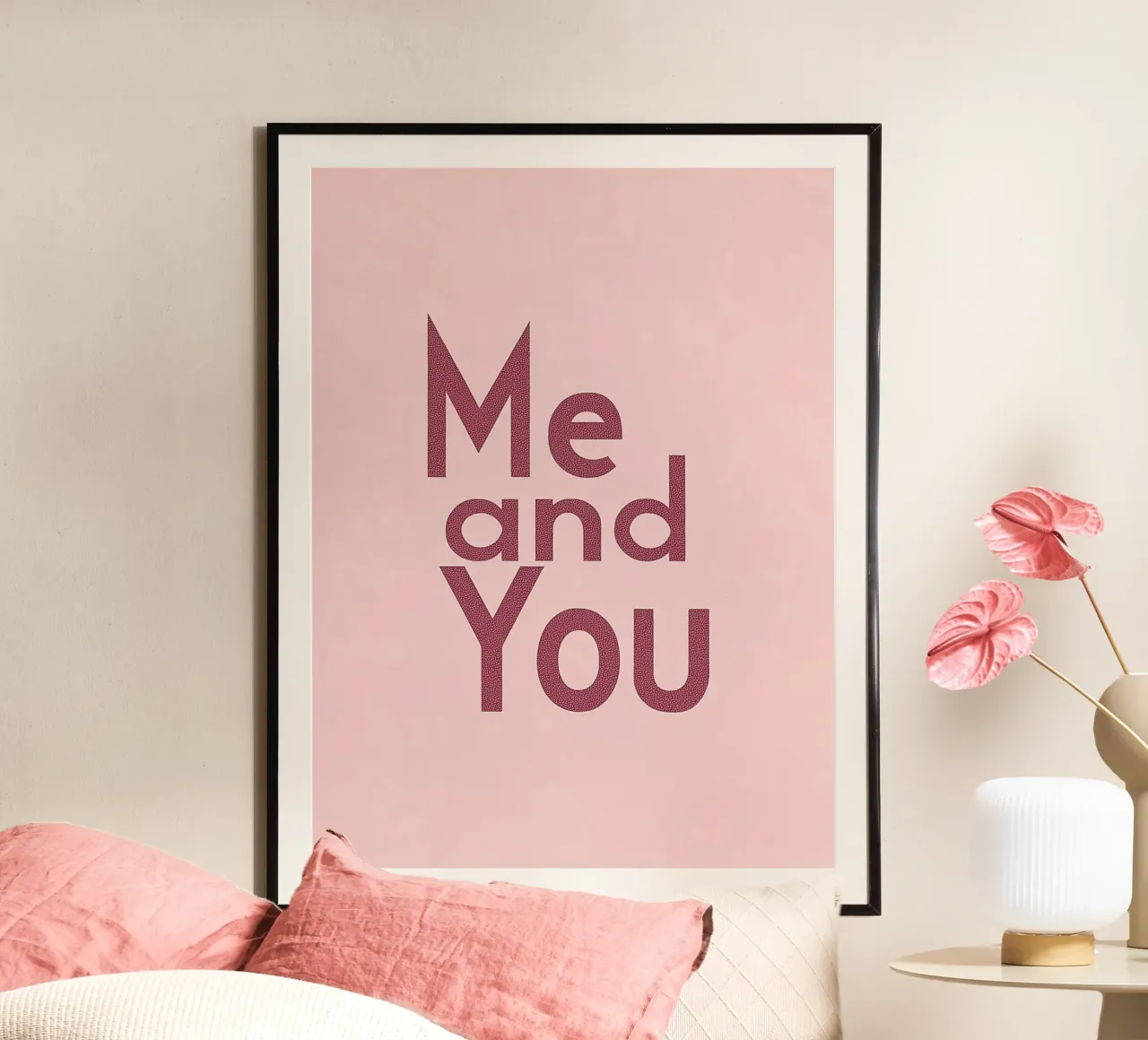 "Dichiarazione d'amore pastello "Me and You poster con telaio in legno da Carinaprint
