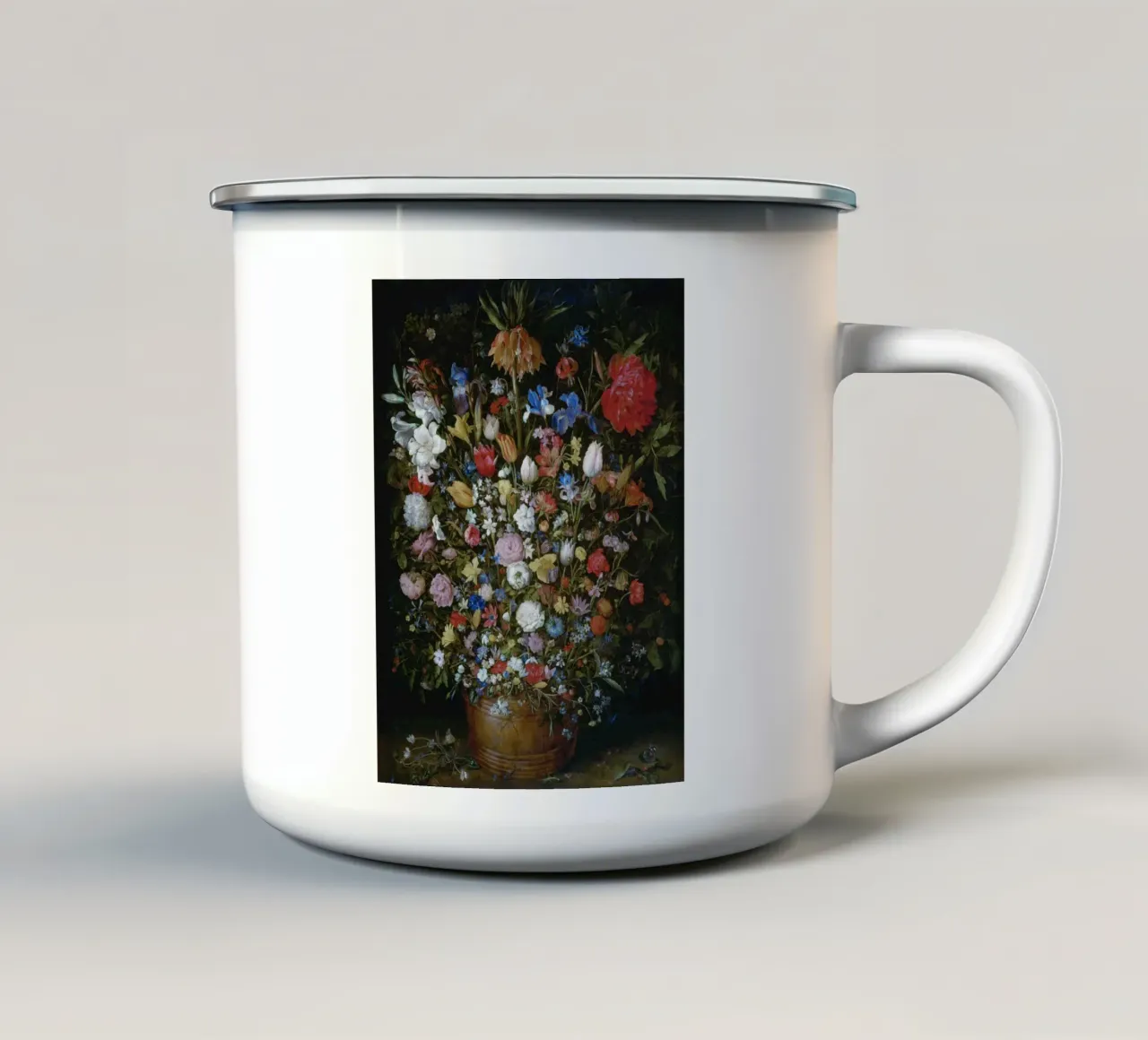 Jan Brueghel il Vecchio - Fiori in un vaso di legno tazza in smalto da Timeless Artworks
