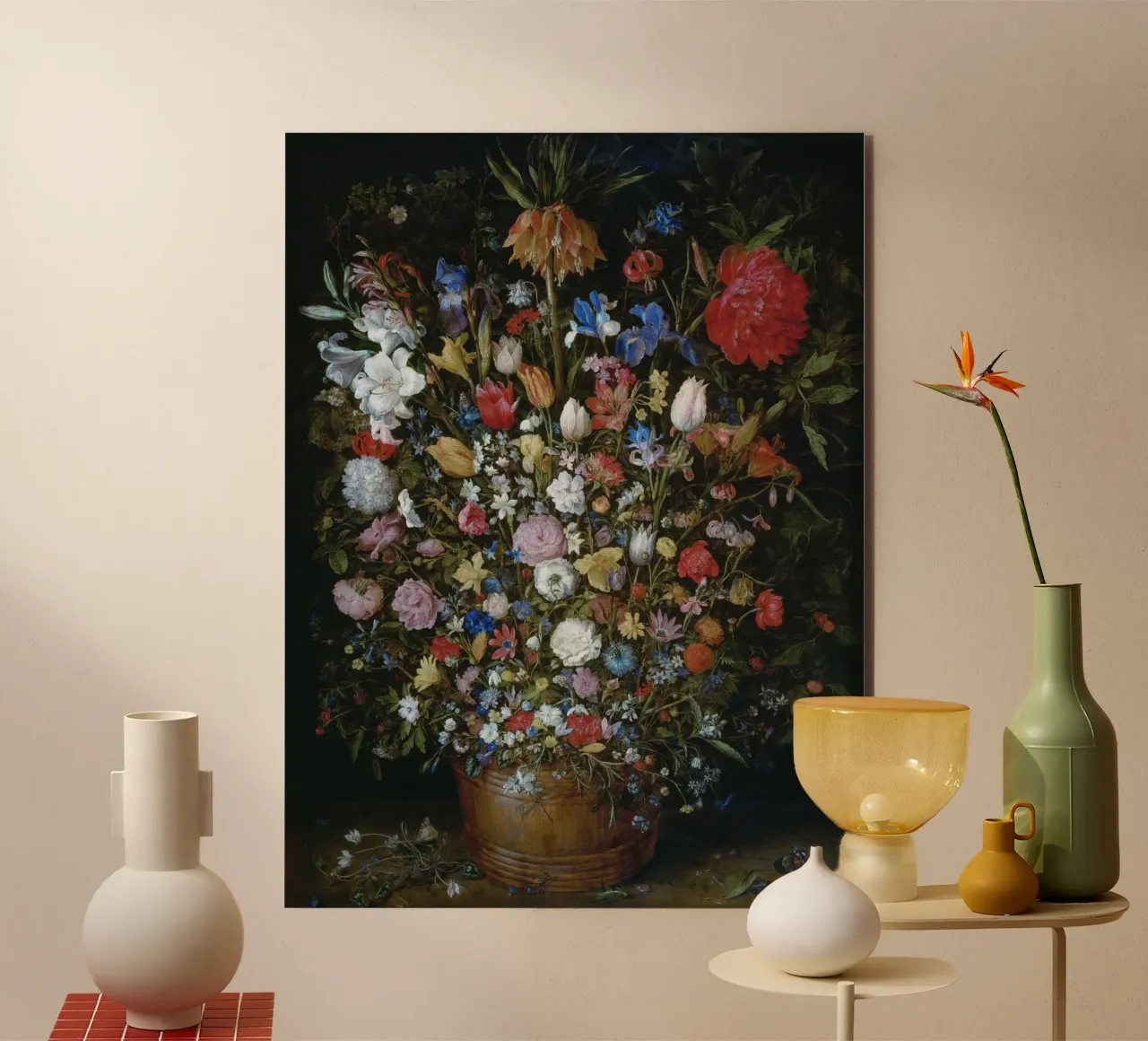 Jan Brueghel il Vecchio - Fiori in un vaso di legno alluminio dibond da Timeless Artworks
