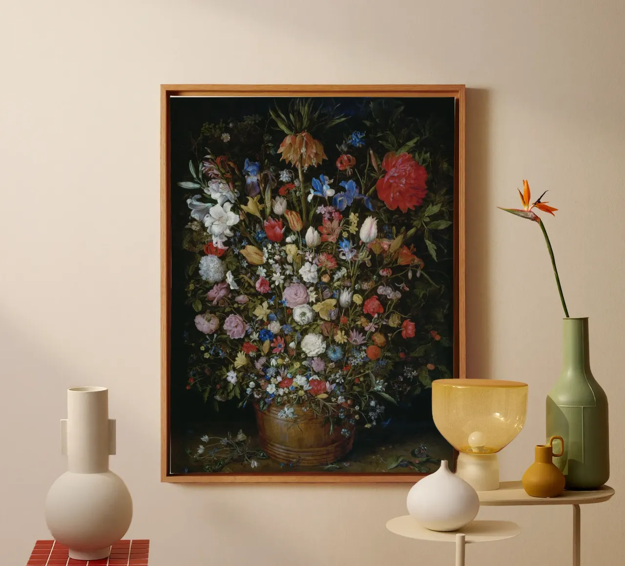 Jan Brueghel il Vecchio - Fiori in un vaso di legno tela con Cornice a cassetta da Timeless Artworks