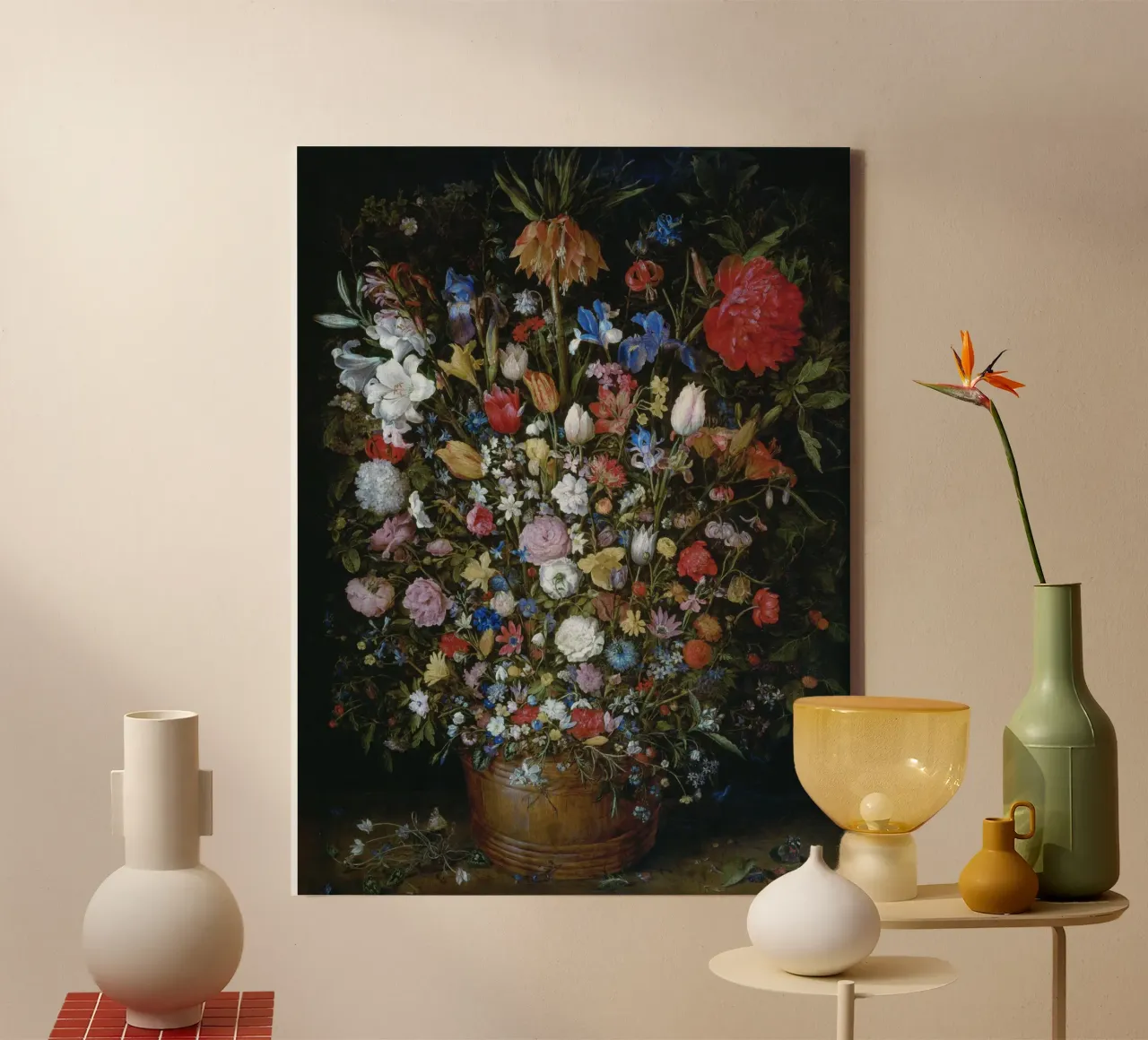 Jan Brueghel il Vecchio - Fiori in un vaso di legno tela con Cornice a cassetta da Timeless Artworks