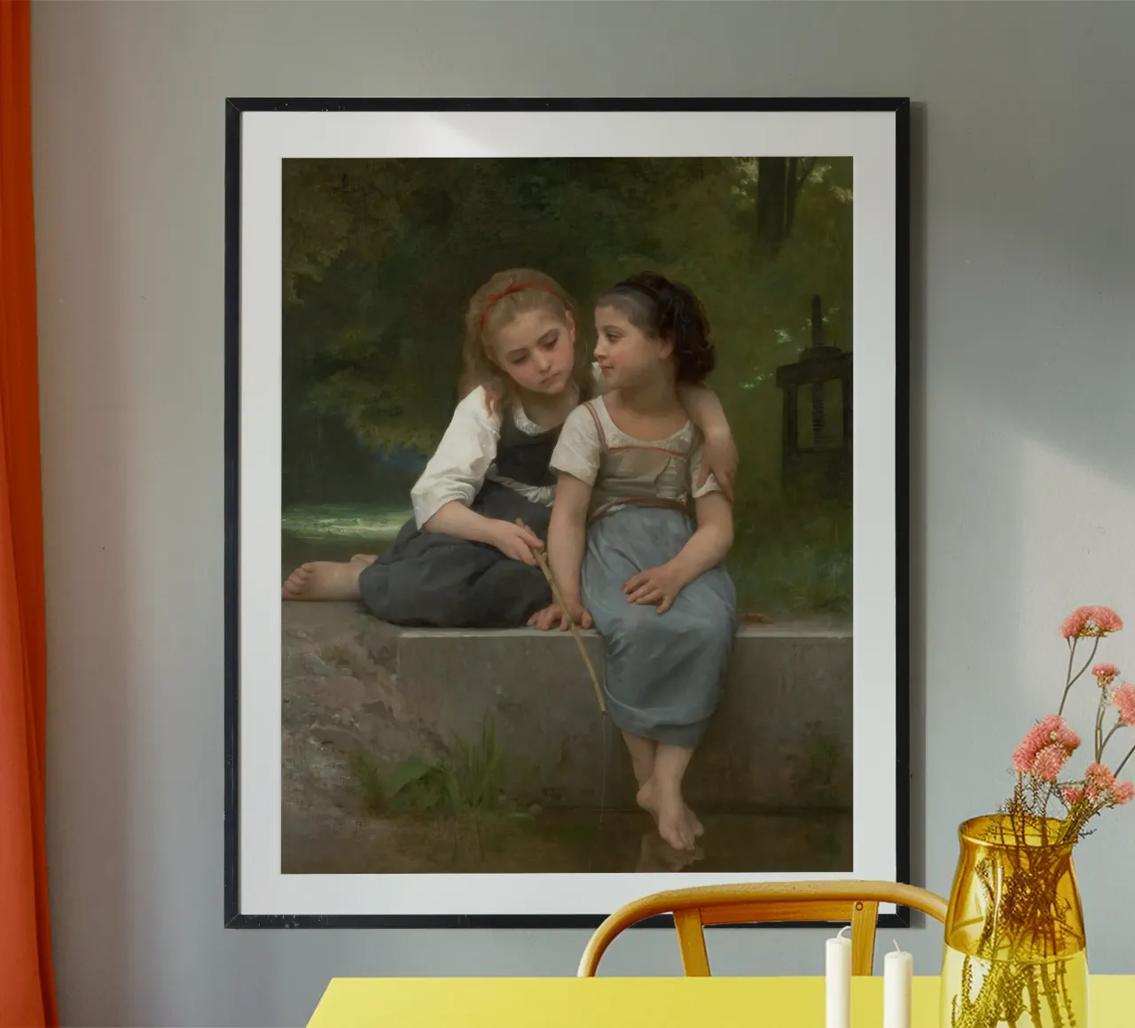 William-Adolphe Bouguereau - La pesca delle rane poster con telaio in legno da Timeless Artworks