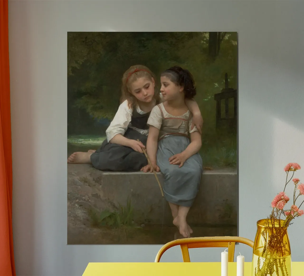 William-Adolphe Bouguereau - La pesca delle rane poster con telaio in legno da Timeless Artworks
