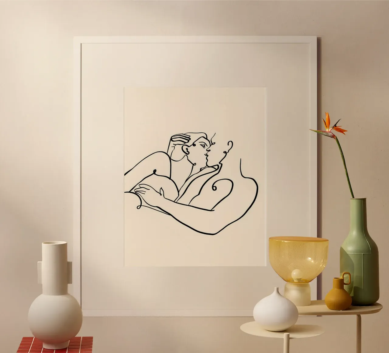 Il Bacio, Nudi Passione Amore Persone Line Art Minimale poster con telaio in alluminio da 83oranges