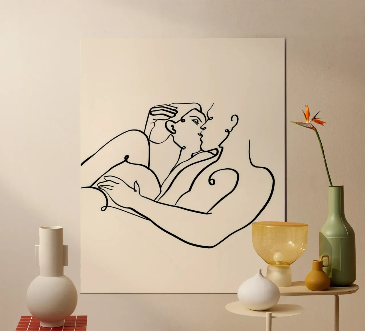 Il Bacio, Nudi Passione Amore Persone Line Art Minimale poster con telaio in alluminio da 83oranges