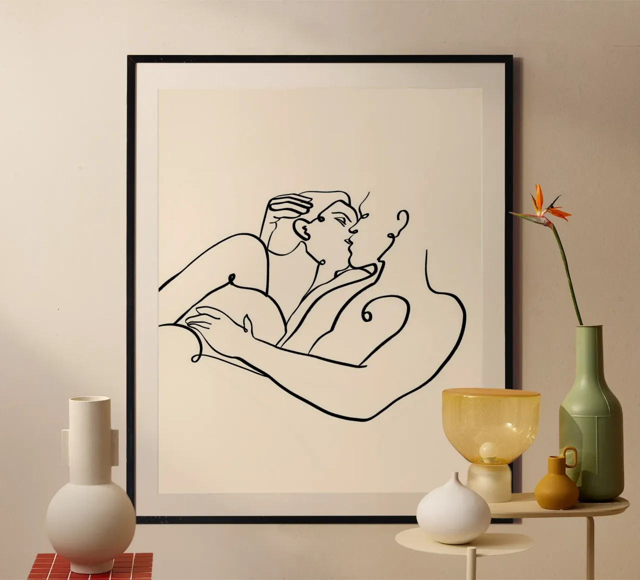 Il Bacio, Nudi Passione Amore Persone Line Art Minimale poster con telaio in alluminio da 83oranges