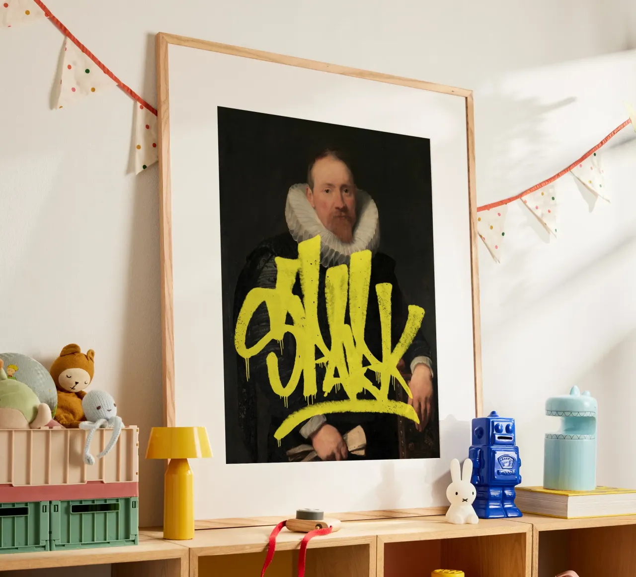 Ritratto vintage con graffiti gialli poster da Vintagrafica