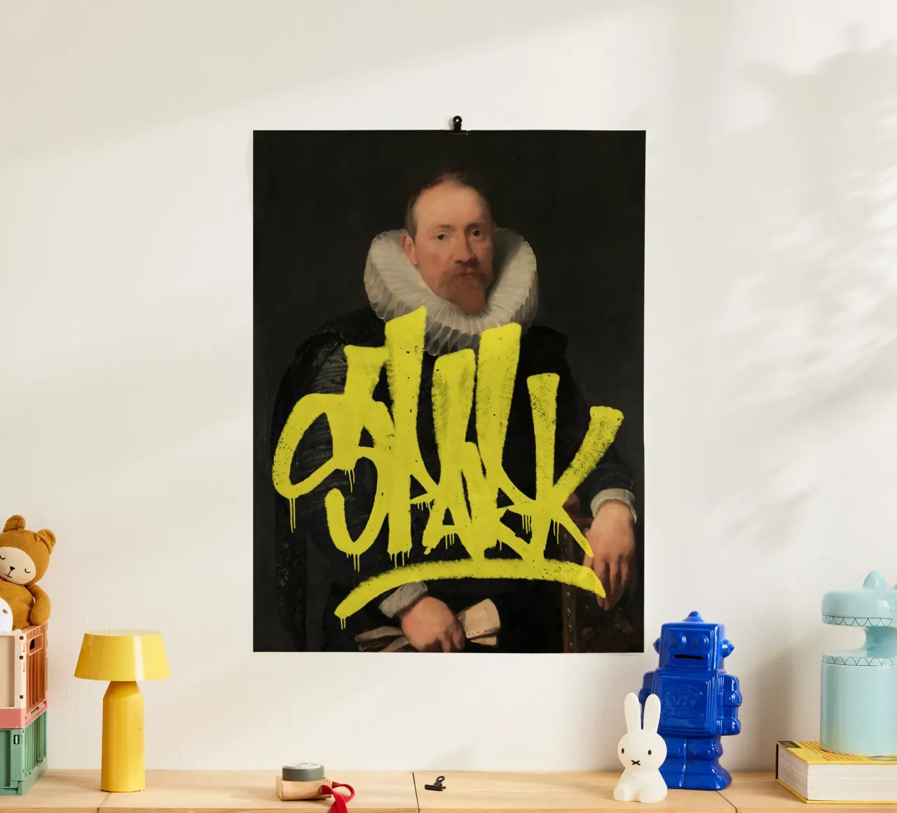 Ritratto vintage con graffiti gialli poster da Vintagrafica