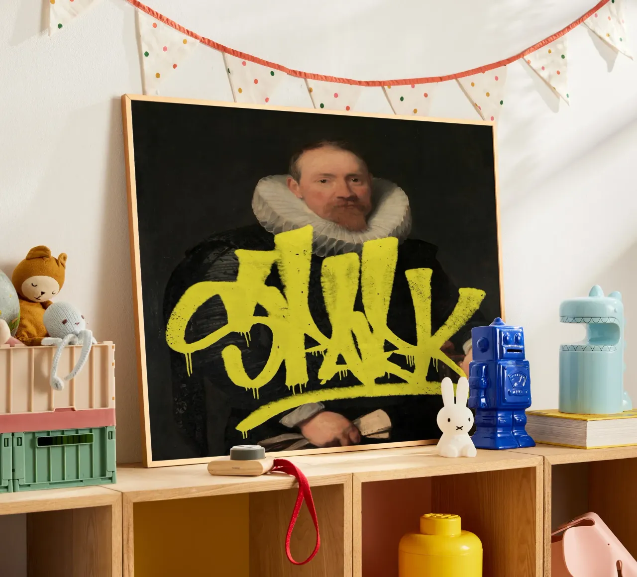 Ritratto vintage con graffiti gialli poster da Vintagrafica