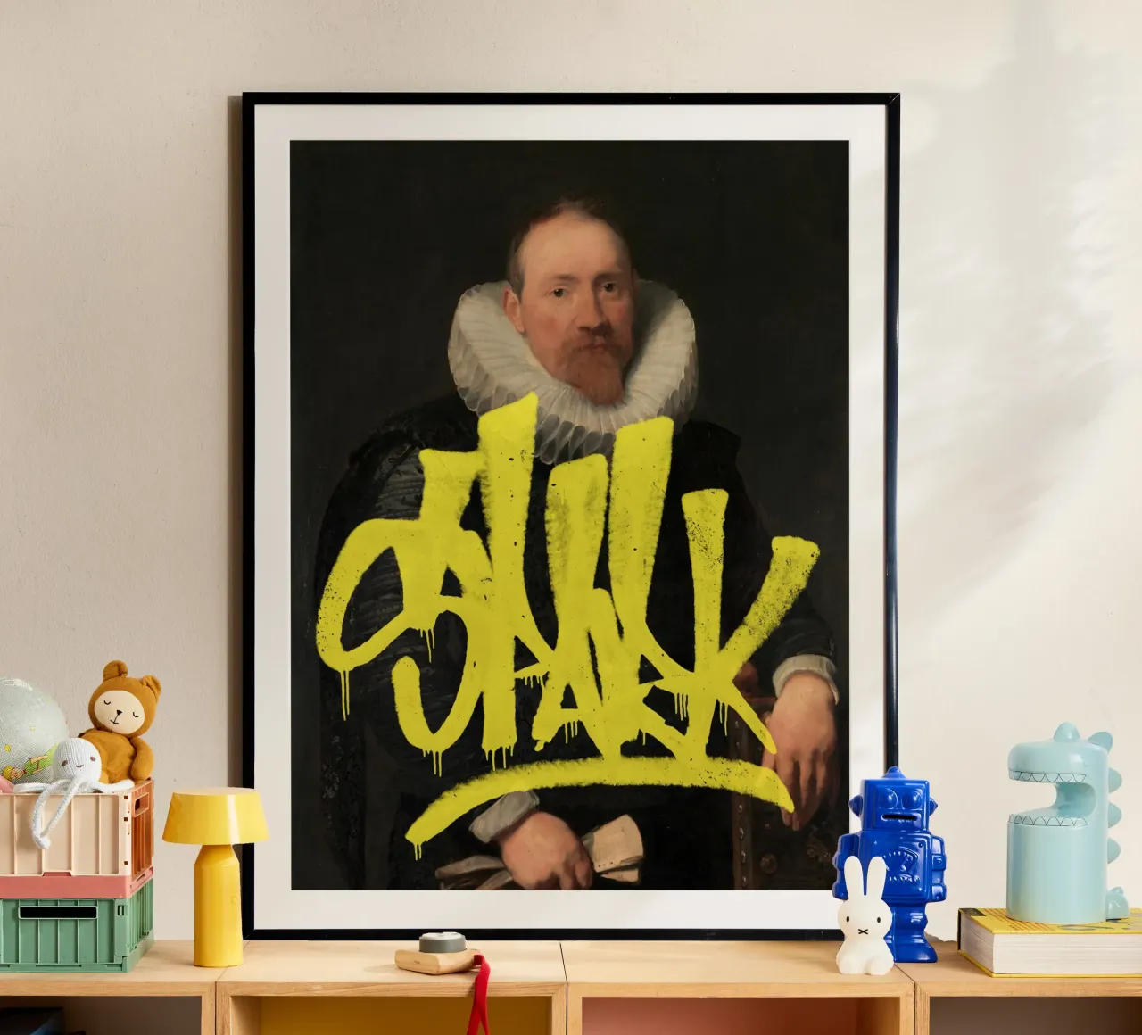 Ritratto vintage con graffiti gialli poster da Vintagrafica
