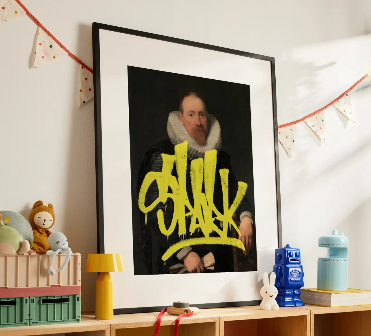 Ritratto vintage con graffiti gialli poster da Vintagrafica