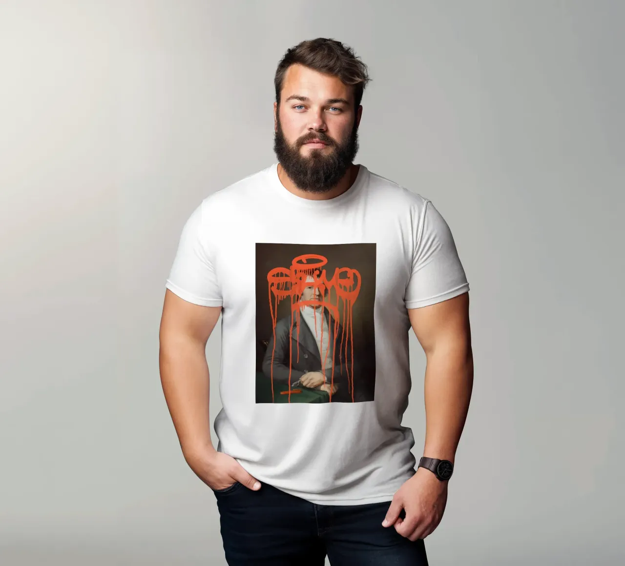 Graffiti arancioni su un ritratto classico t-shirt da Vintagrafica