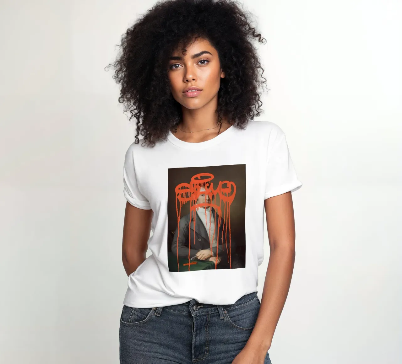 Graffiti arancioni su un ritratto classico t-shirt da donna da Vintagrafica