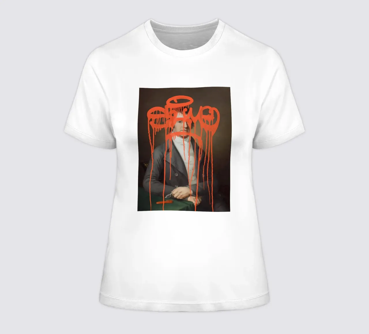 Graffiti arancioni su un ritratto classico t-shirt da donna da Vintagrafica