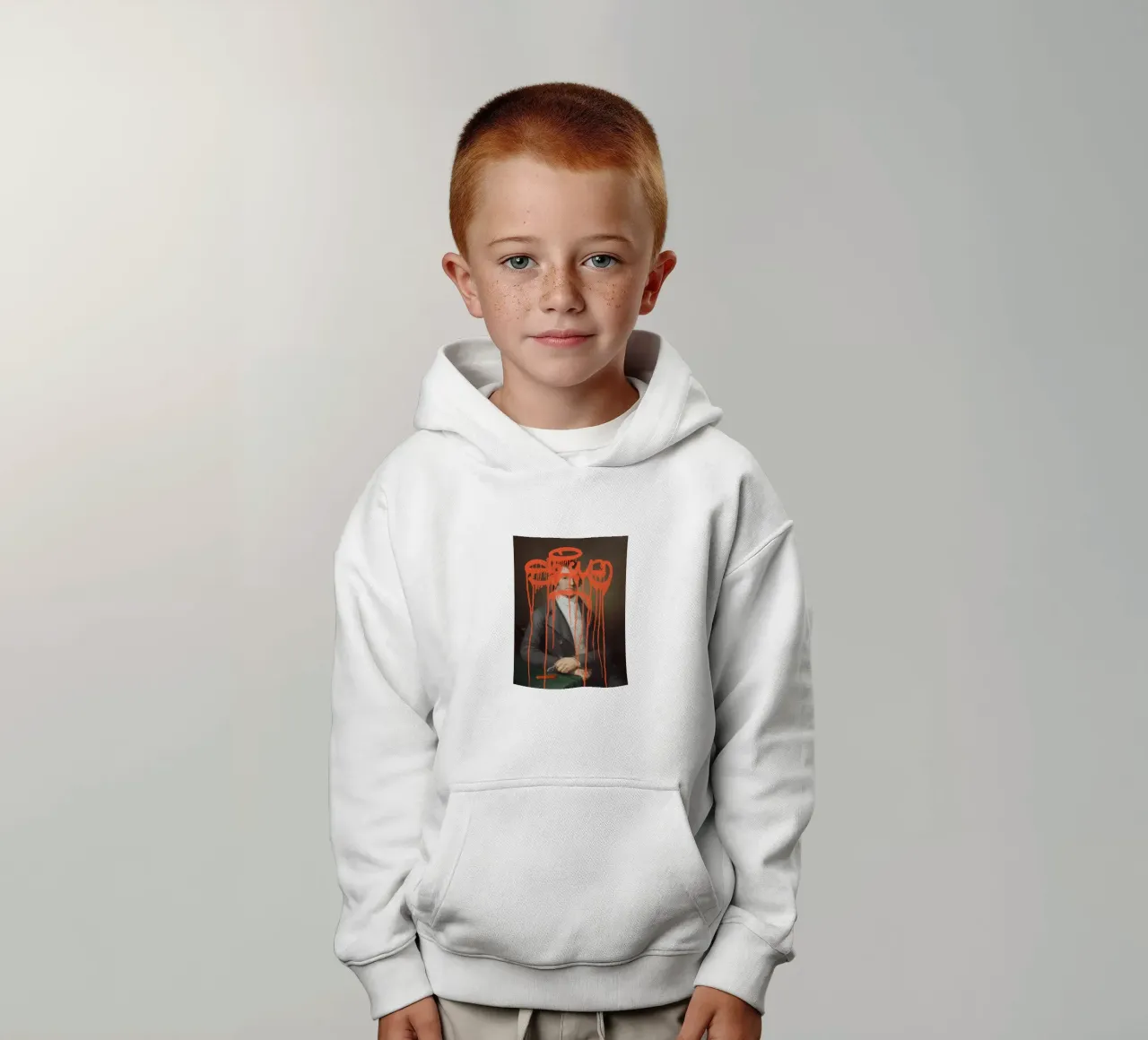 Graffiti arancioni su un ritratto classico felpa bambino con cappuccio da Vintagrafica