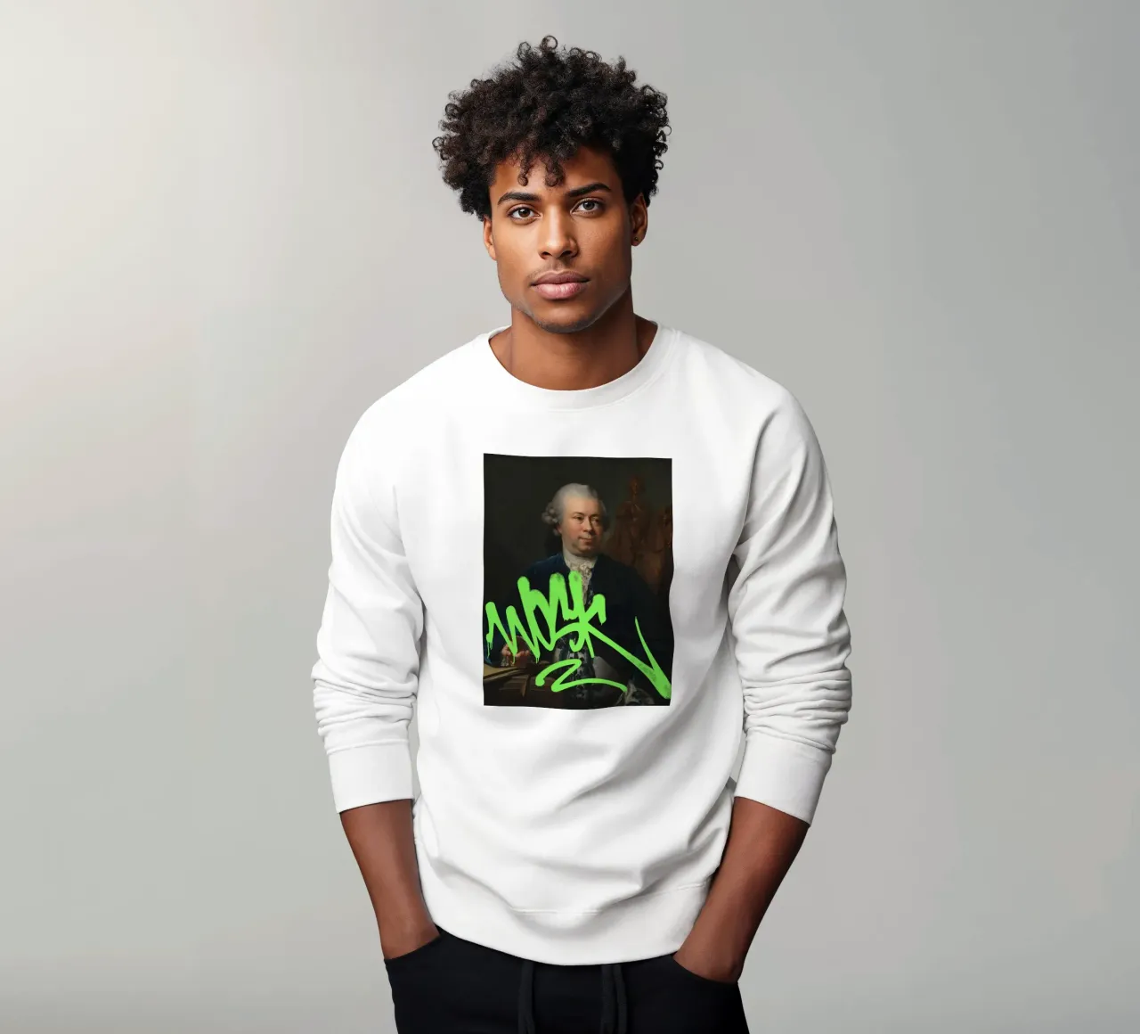 Etichetta verde neon su ritratto classico felpa da Vintagrafica